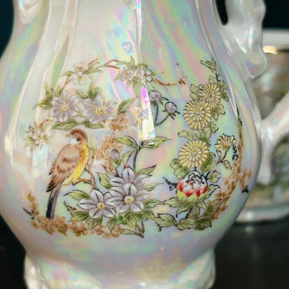 Pearlescent Iridescent Creamer and Demitasse Cup Set